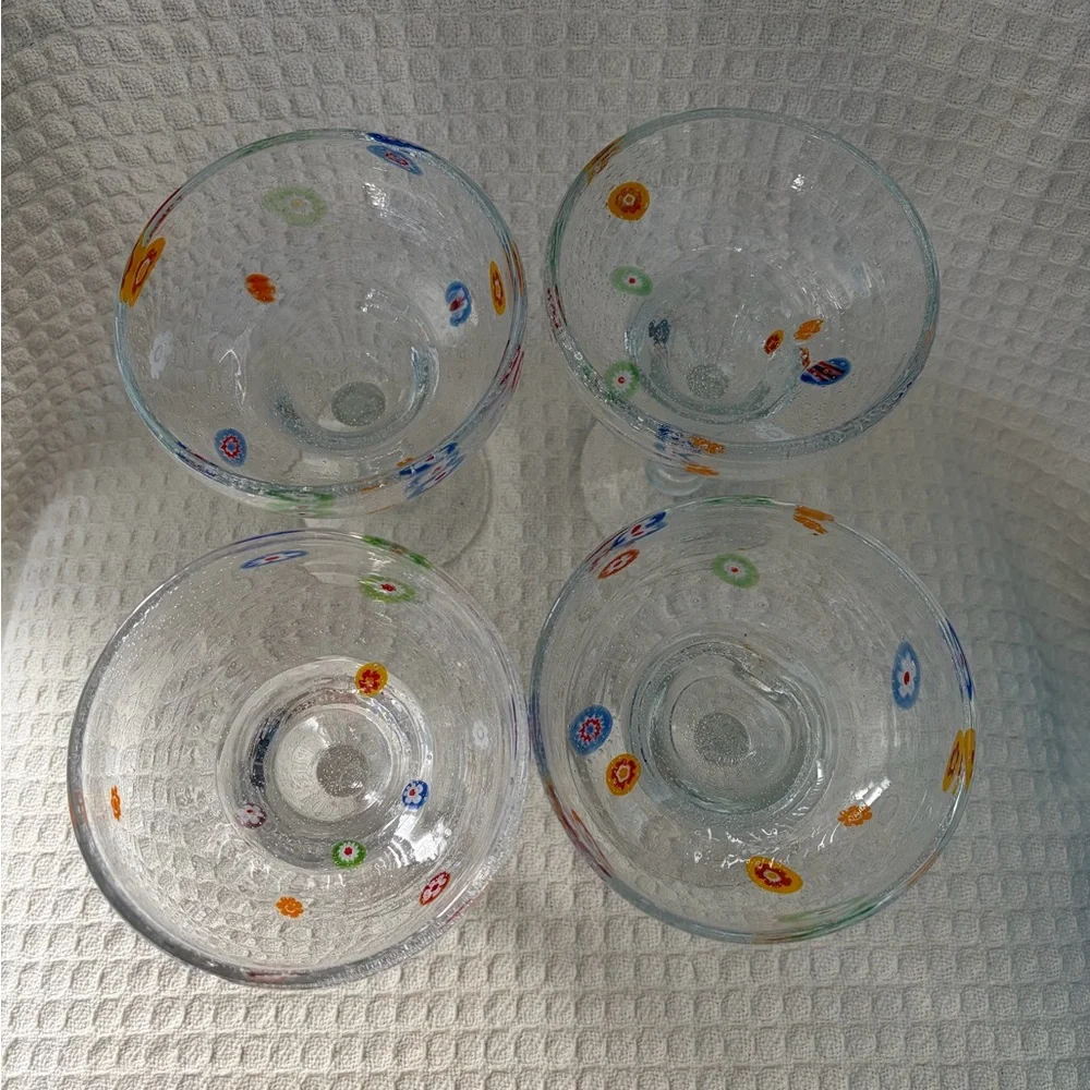 Crate & Barrel Zazz Millefiori Seed Bubble Margarita Glasses (Set of 4) EUC